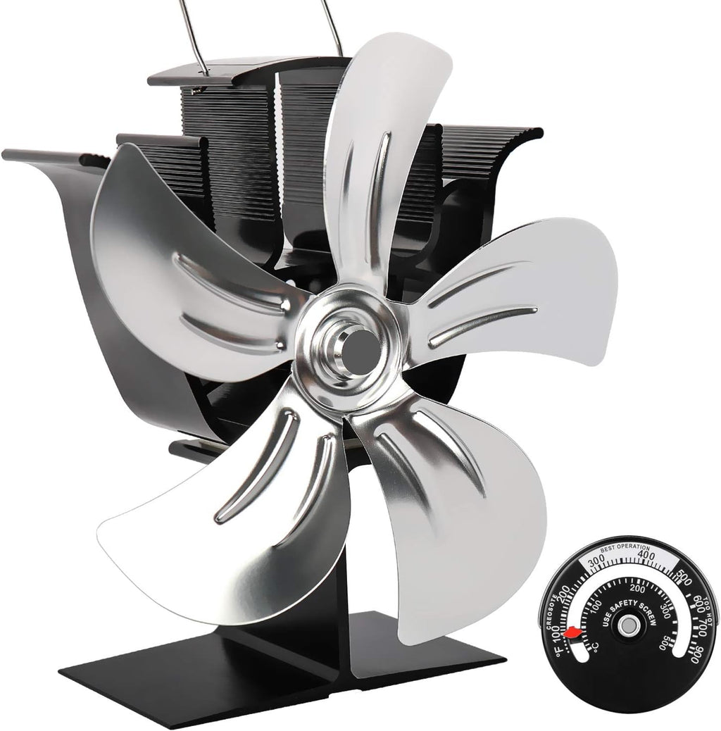 5 Blades Heat Powered Stove Fan Aluminium Silver Pack of 2 M83223