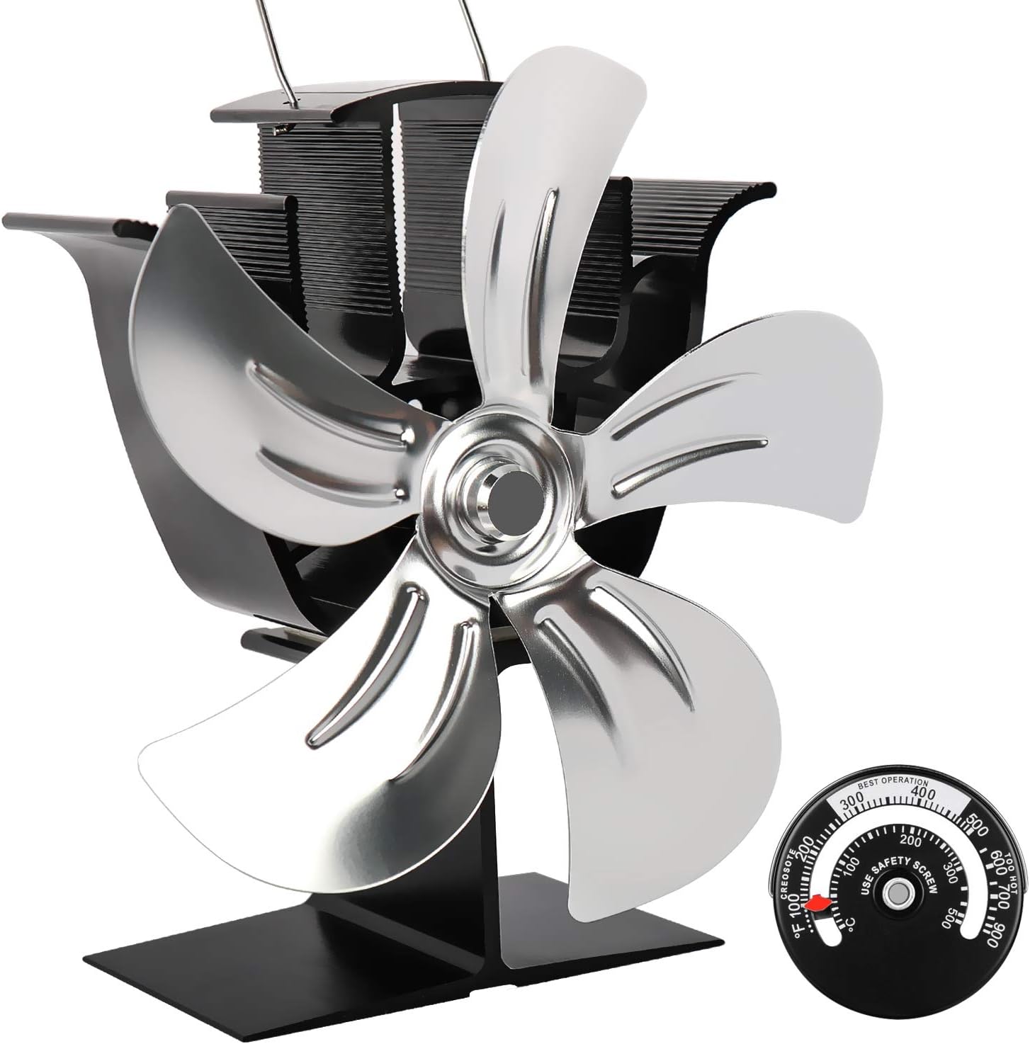 5 Blades Heat Powered Stove Fan Aluminium Silver Pack of 2 M83223