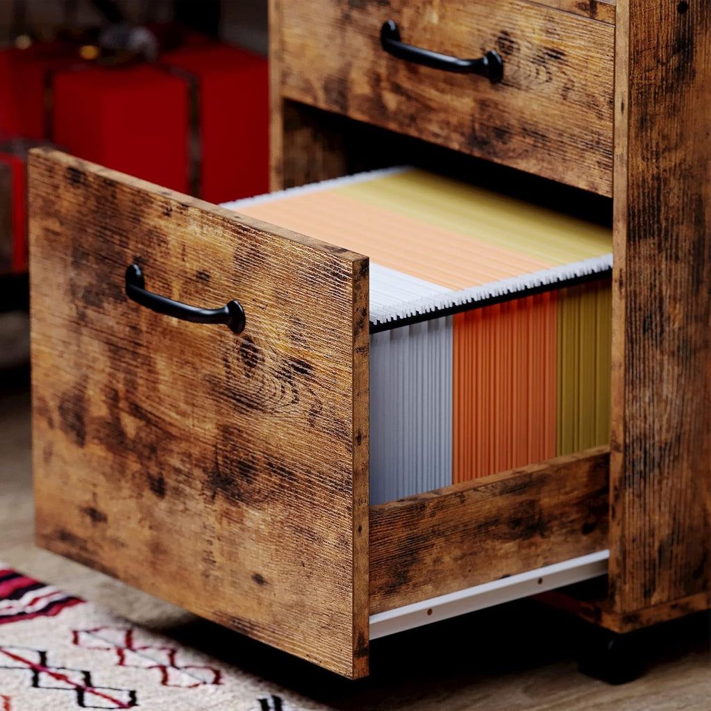 Vintage Brown Mobile Filing Cabinet with Storage S97965