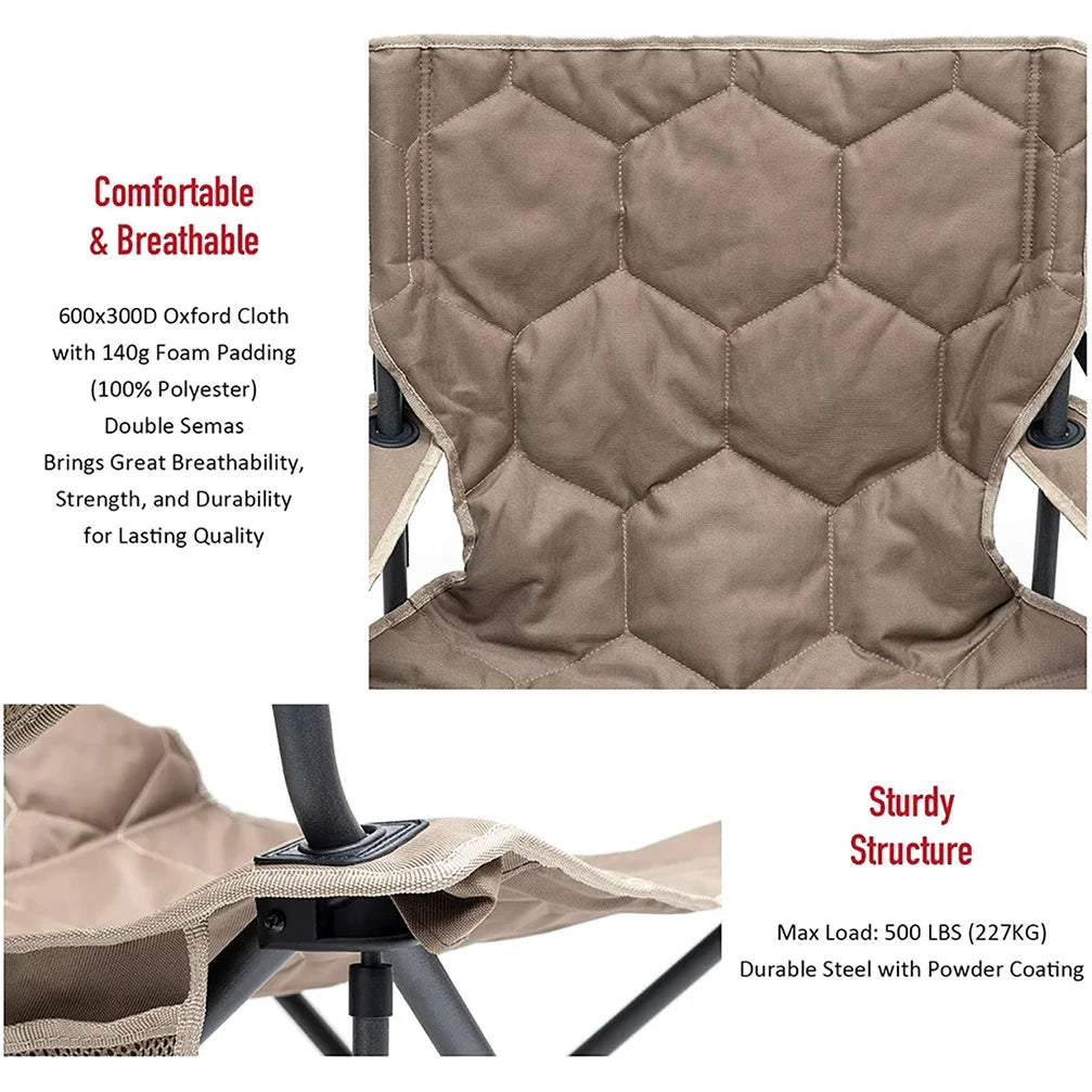 Oversized Heavy Duty Padded Folding Camping Chair With Armrest Cup Holder & Side Pocket T540148