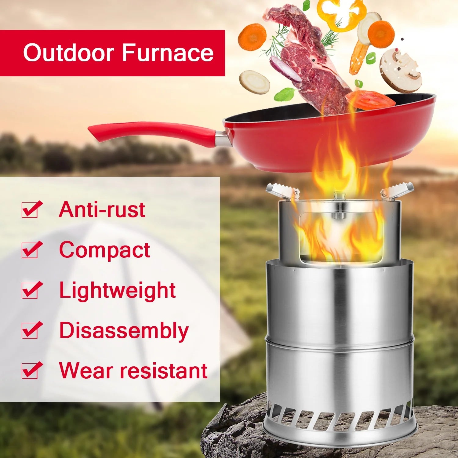 Windproof Stainless Steel Detachable Wood Stove W792