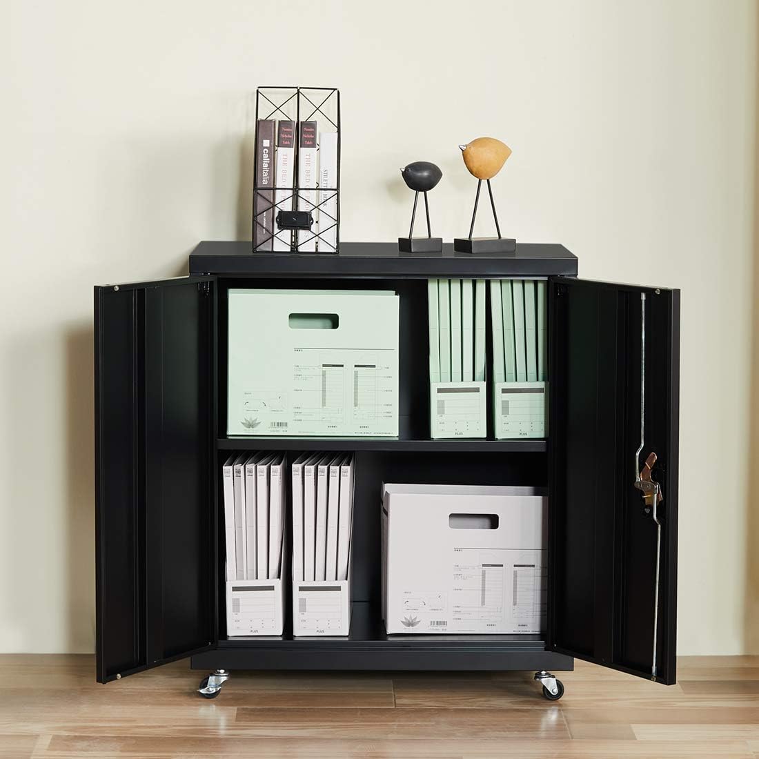 Black Metal Storage Cabinet with Doors and Shelves S9491