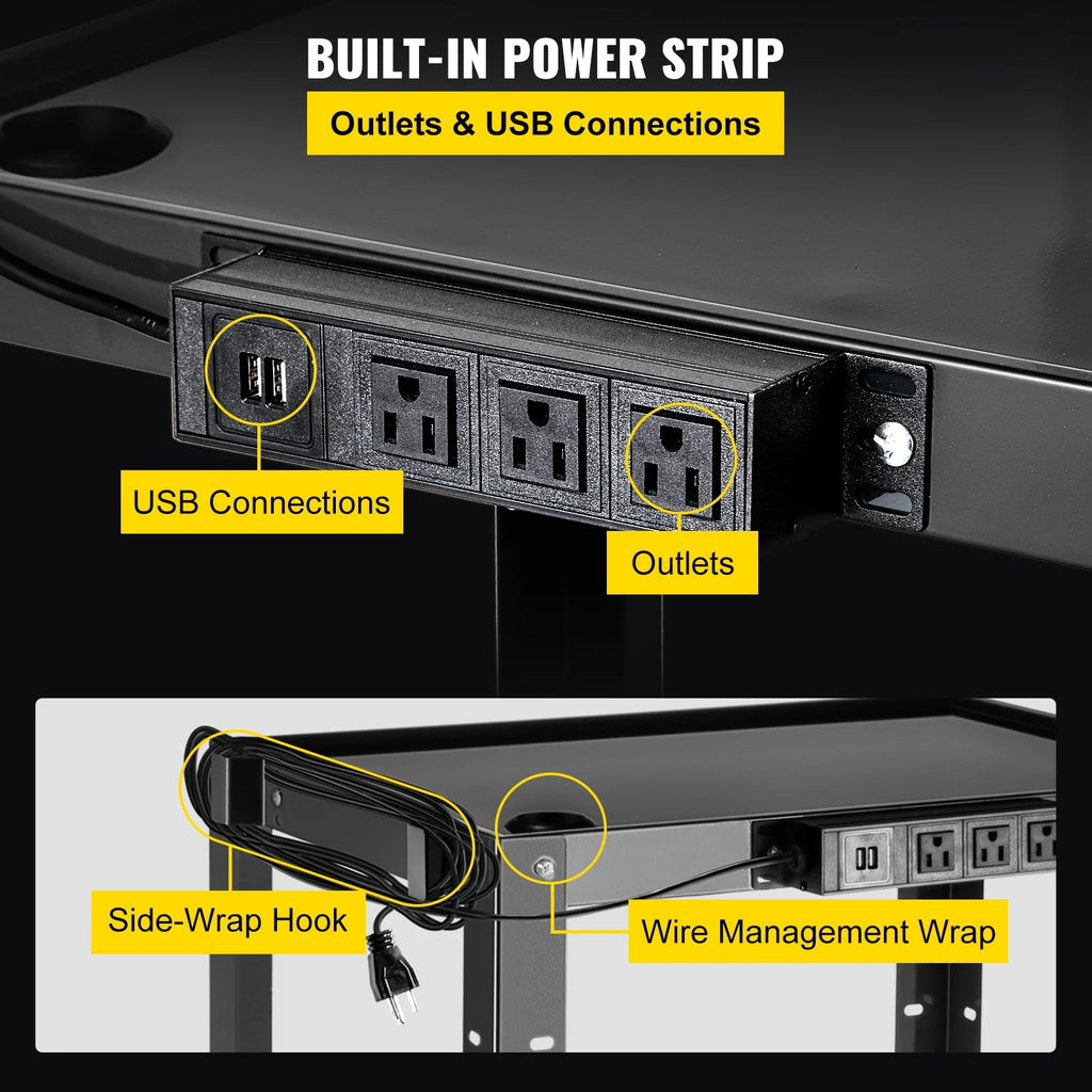 3-Shelf Steel AV Cart with Electric Power Cord U106