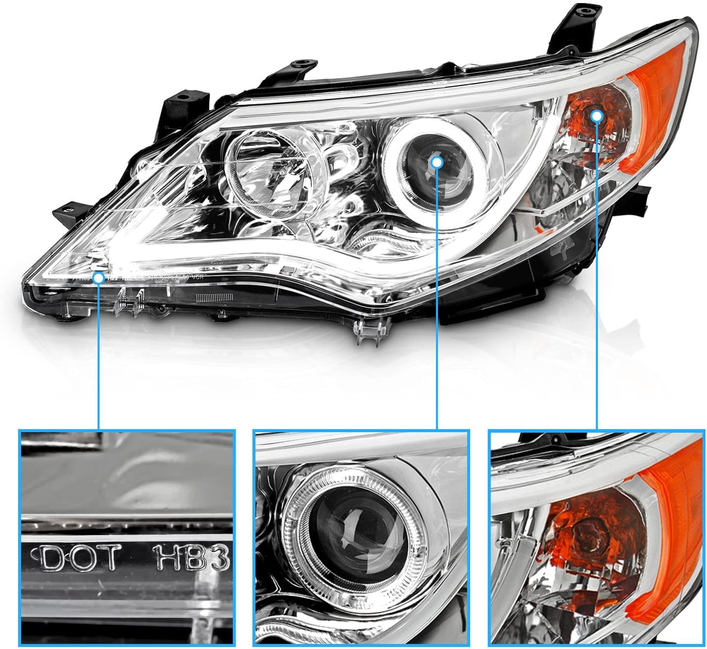 Chrome LED Halo Light Tube Replacement Headlights Set B7719