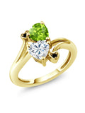 18K Yellow Gold Plated Silver Green Peridot White Moissanite and Black Diamond Ring (1.60 Cttw, Heart Shape 6MM) U7610
