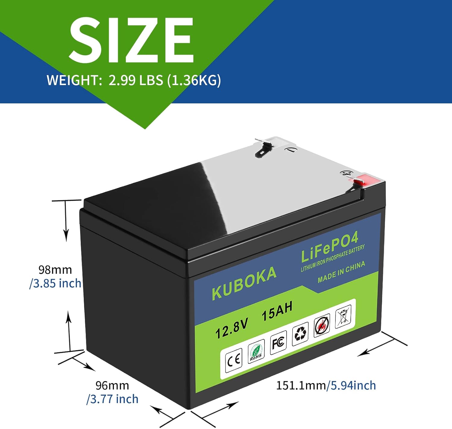 12V 100Ah Lithium LiFePO4 Rechargeable Battery with Built-in BMS D24755