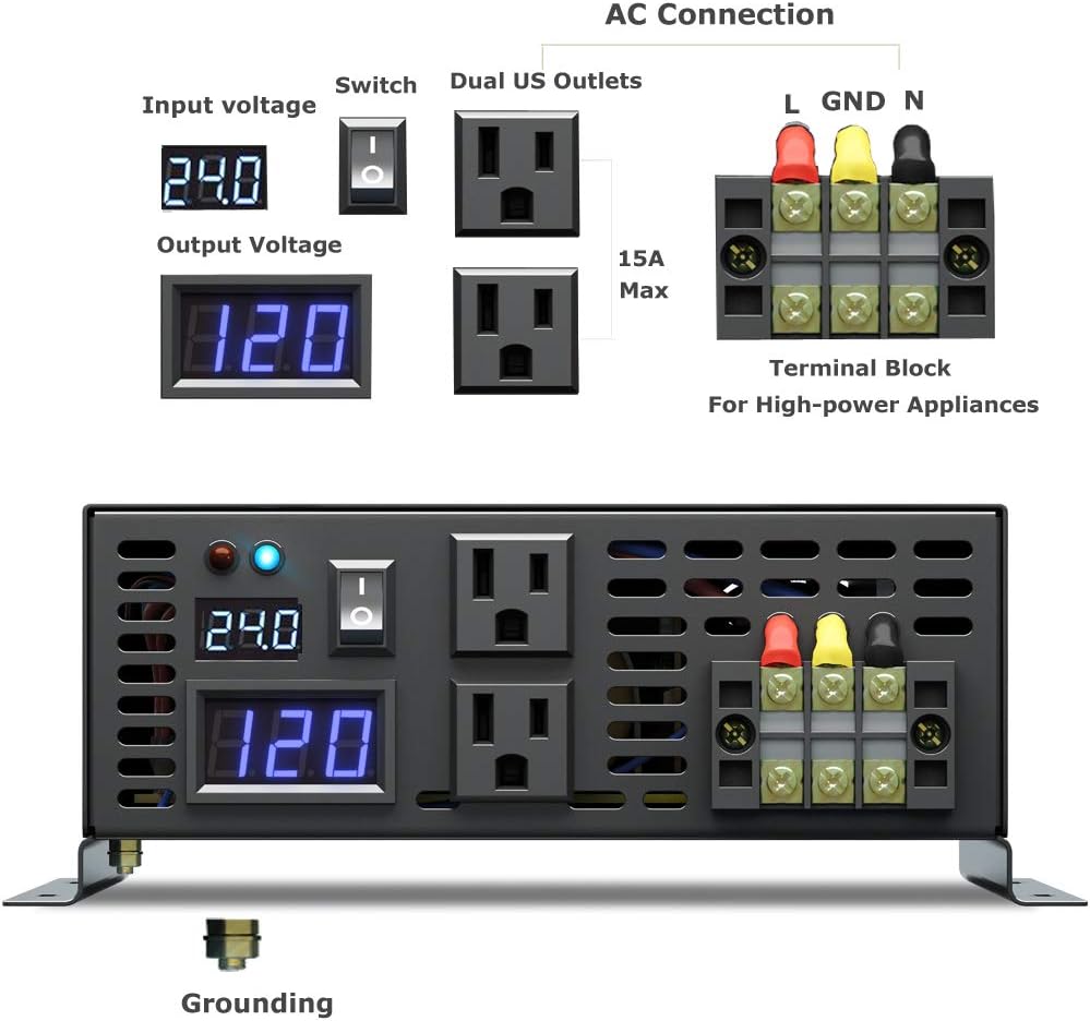 3500W Pure Sine Wave Power Inverter 24V DC to 120V AC Converter N9836