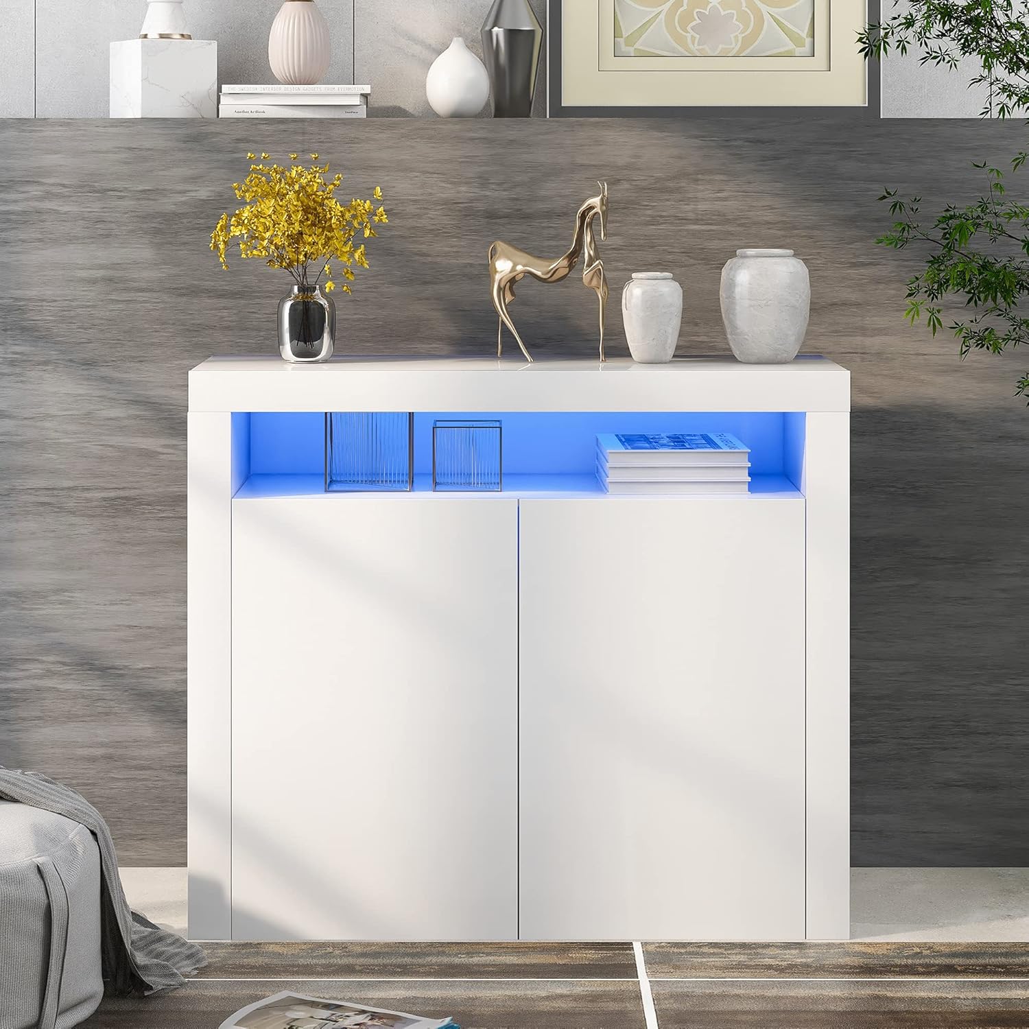 Black High Gloss Sideboard Cabinet with LED Display J75844