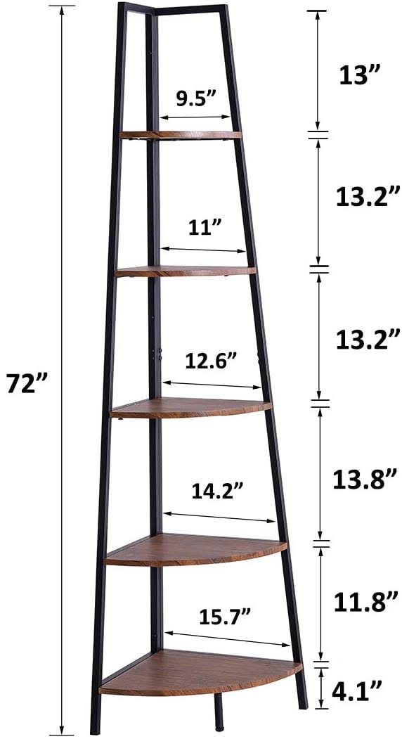 5-Shelf Industrial Corner Bookcase I39426