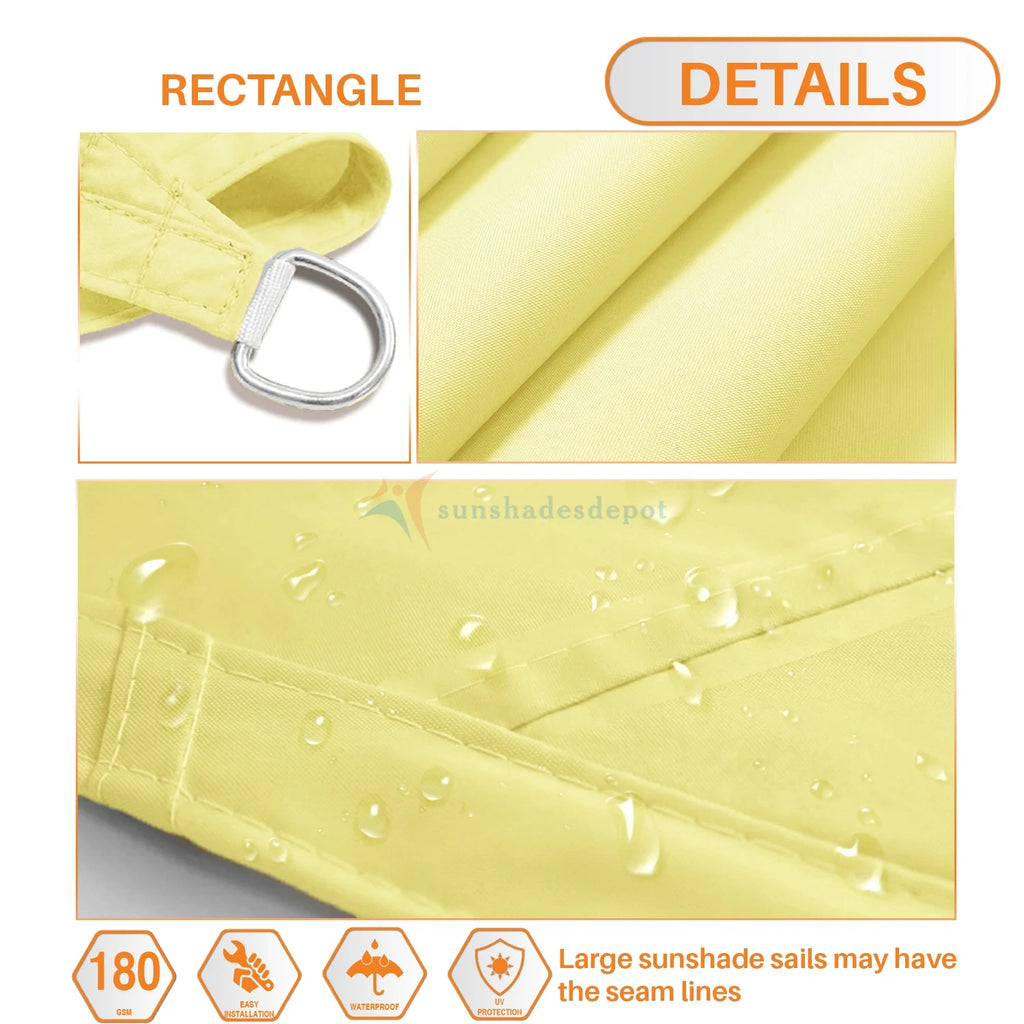 9' x 16' Waterproof Knitted Shade Sail Curved Edge Canary Yellow 180 GSM UV Block Canopy Replacement Awning D63618