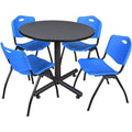 42x22 Round Breakroom Table Grey 4 Stack Chairs Blue Y5880