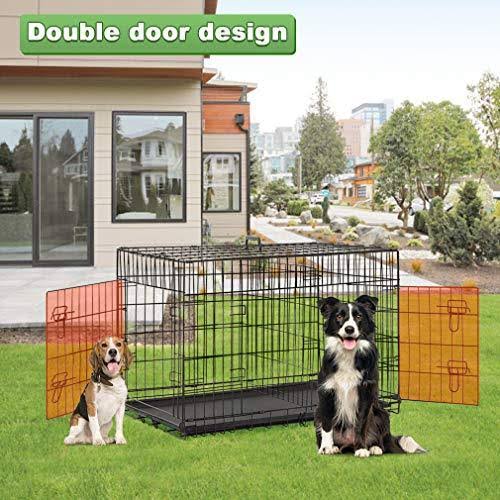 48 inch Large Dog Crate Metal Wire Double-Door Folding Pet Cage with Plastic Tray Y638