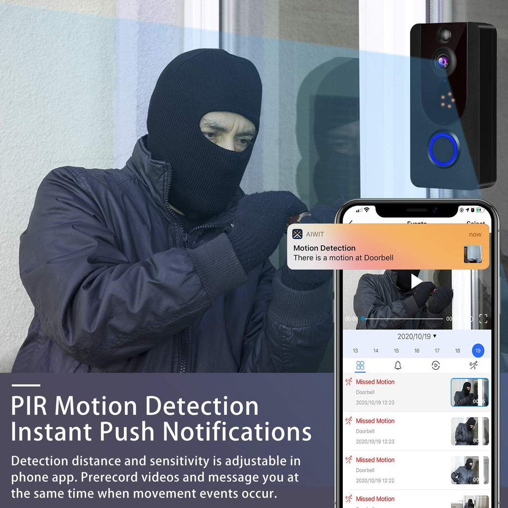 Wireless Doorbell Camera 1080P with Chime, PIR Motion Detection, IP65 Waterproof, 2-Way Audio, Night Vision, Pack of 2 T284