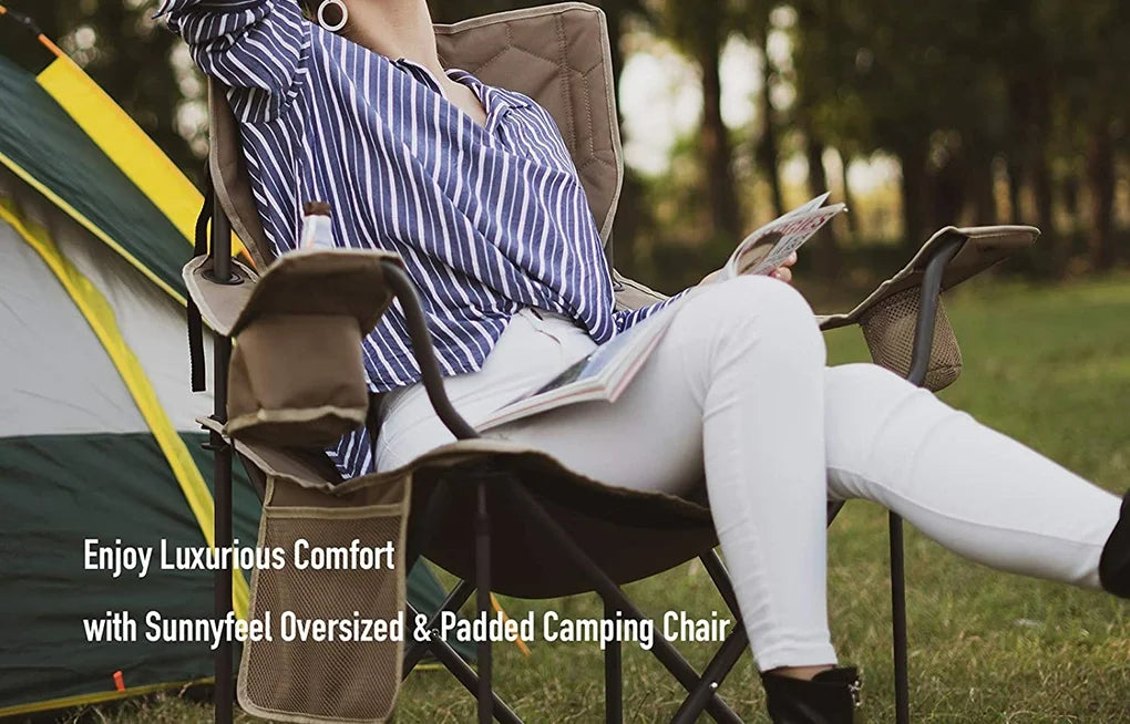 Oversized Heavy Duty Padded Folding Camping Chair With Armrest Cup Holder & Side Pocket T540148