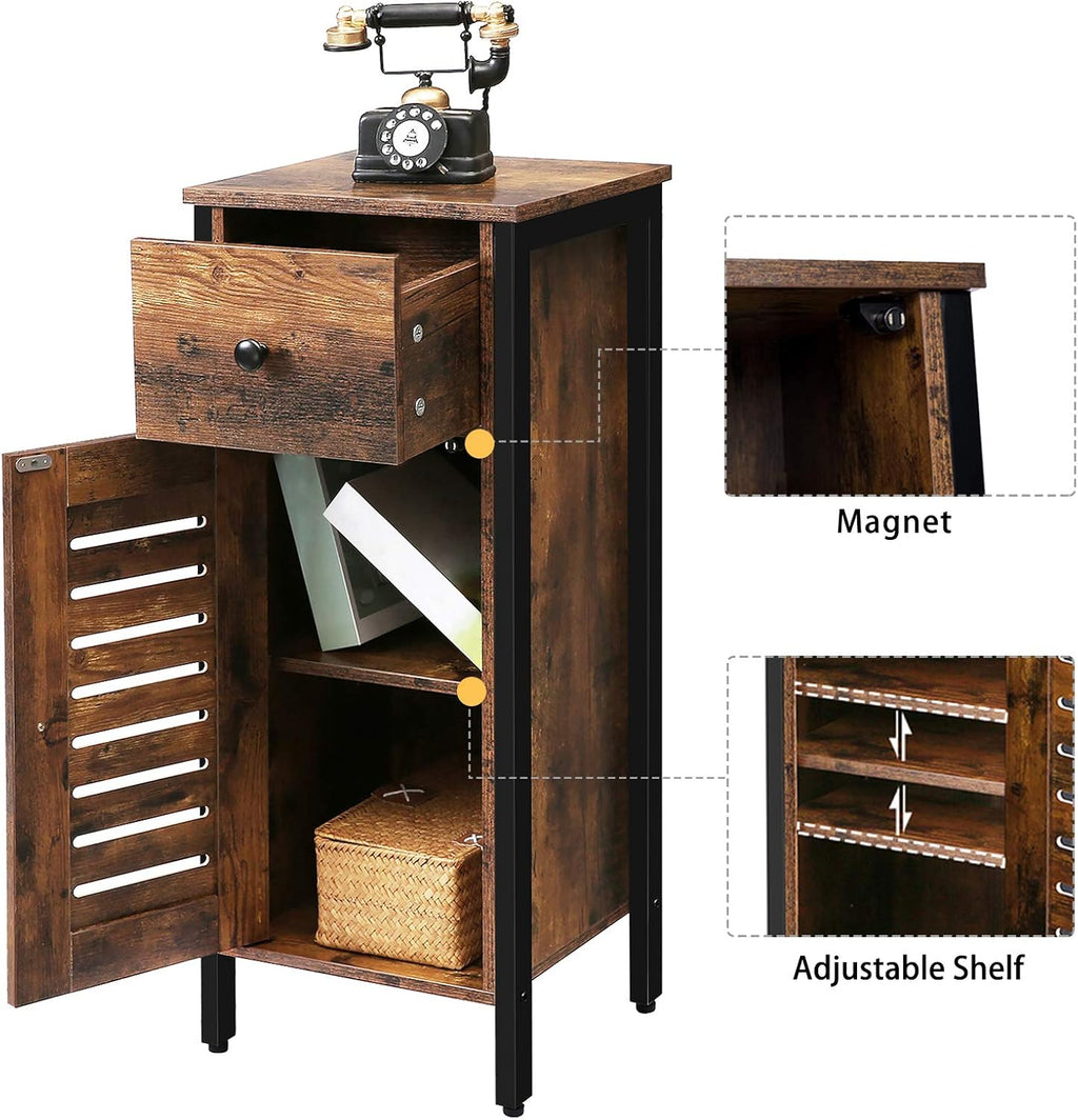 Rustic Brown Storage Cabinet with Drawer and Height-Adjustable Shelves O6266