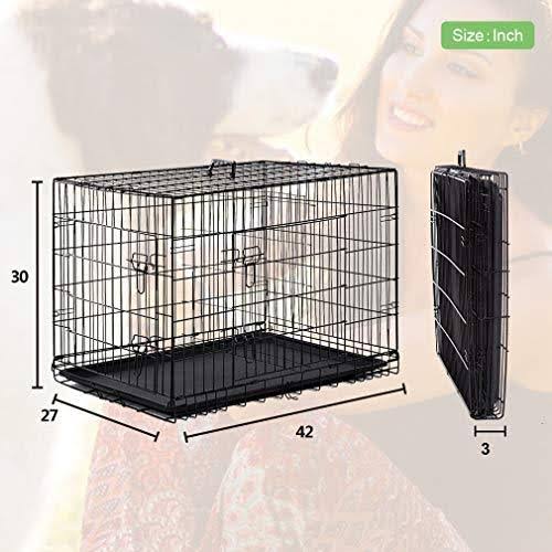 48 inch Large Dog Crate Metal Wire Double-Door Folding Pet Cage with Plastic Tray Y638