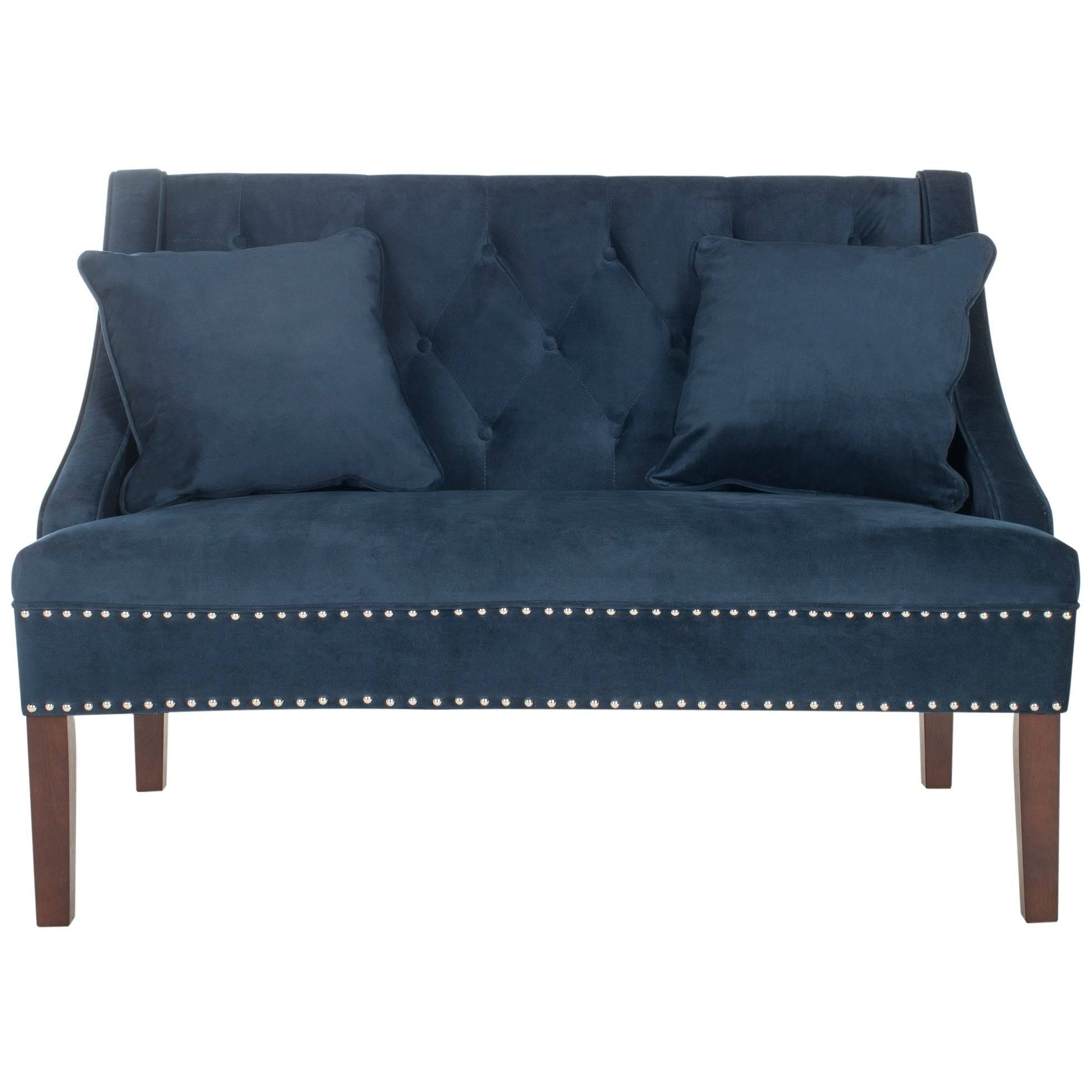 Grey Linen Settee with Silver Nailheads J697