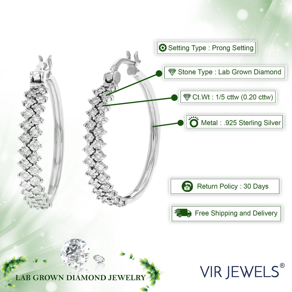 1/5 CTTW Lab Grown Diamond Hoop Earrings 925 Sterling Silver Z717447