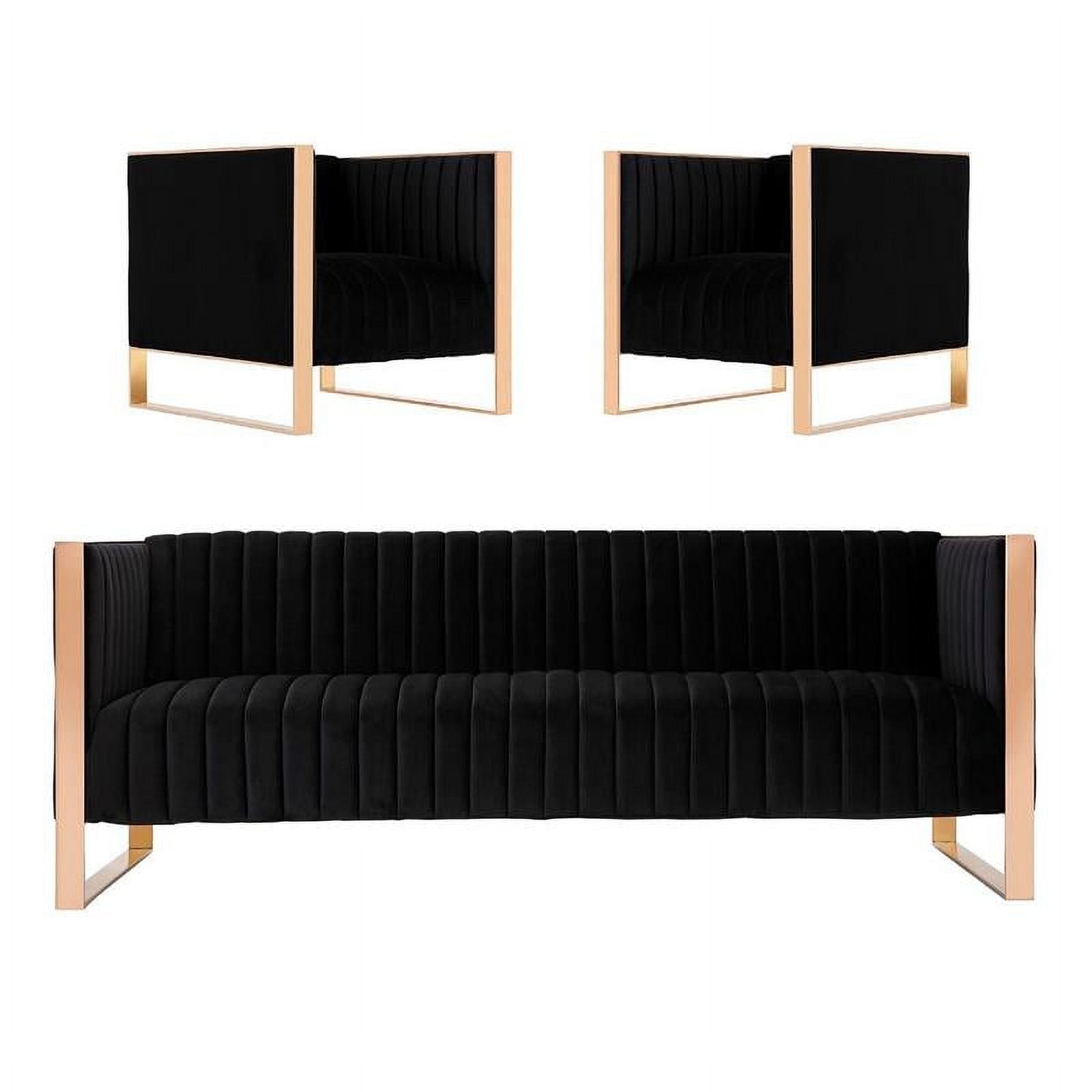 3-Piece Velvet Sofa & Armchair Set in Black V111245