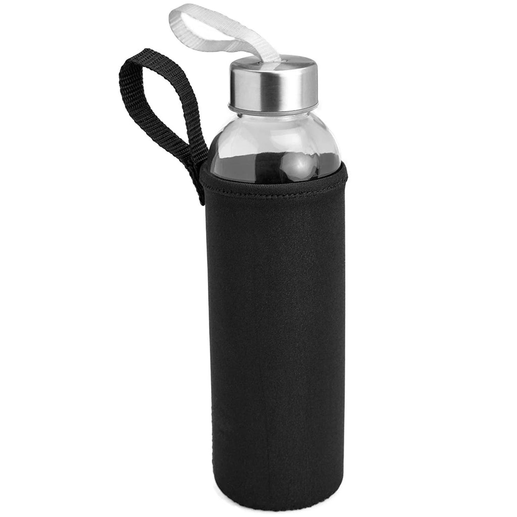 18 oz Pack of 6 Glass Water Bottles with Lids and Sleeves O24581
