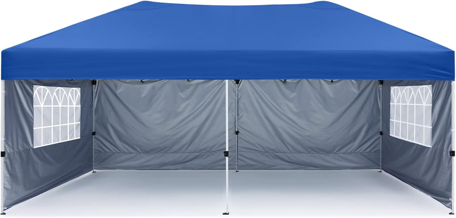 10X10Ft Pop up Canopy Tent Enclosed Instant Folding Canopy Shelter with Church Window Outdoor Pavilion Tent (Royal Blue) J54561