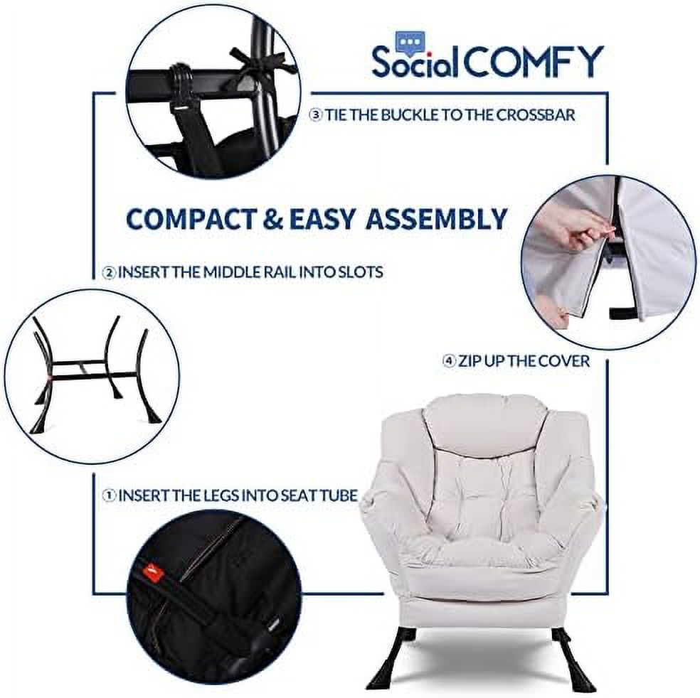 Modern Lazy Chair with Ottoman Steel Frame Lounge Chair Set with Footstool Armrests Side Pocket L923367