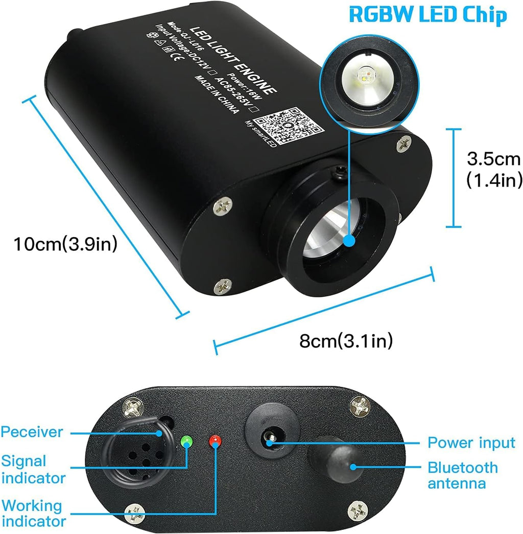 16W Fiber Optic Lights Starlight Headliner Light Kit with Remote Control, 150pcs 6.5ft Optical Fiber Cable Strands A677