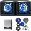 Dual 12 Inch Vented 1200 Watt Car Audio Subwoofer with LED Lights Enclosure Package with Amplifier & Cables P394