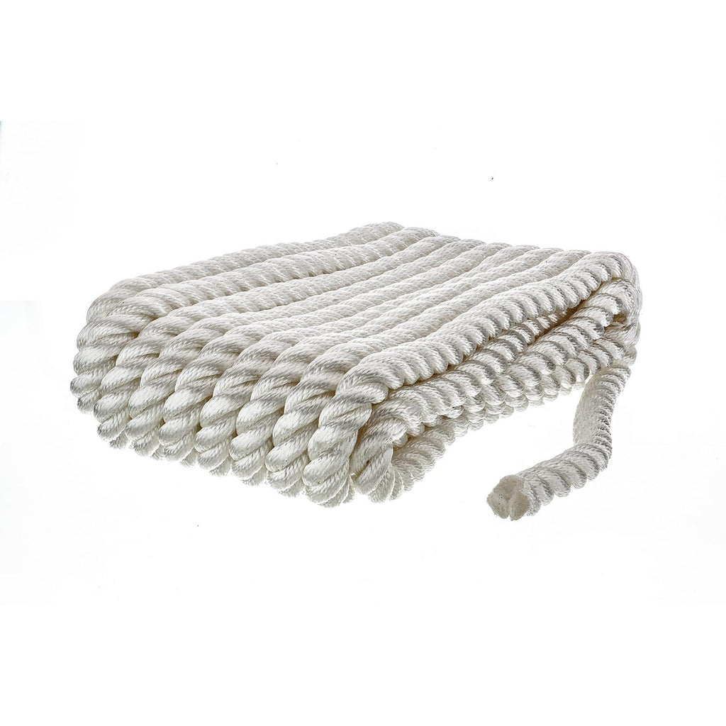 3-Strand Twisted Nylon Dock Rope, ¾-Inch x 25 Feet, White Q712