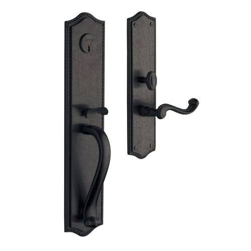 Satin Brass and Black Double Cylinder Mortise Handleset Trim Set O261674