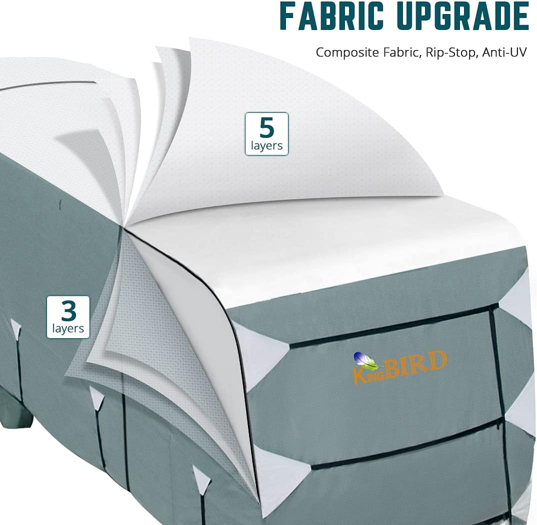 5th Wheel RV Cover, Extra-Thick 5 Layers Anti-UV Top Panel, Fits 37'-41' Motorhome with 2Pcs Extra Straps & 4 Tire Covers L98897