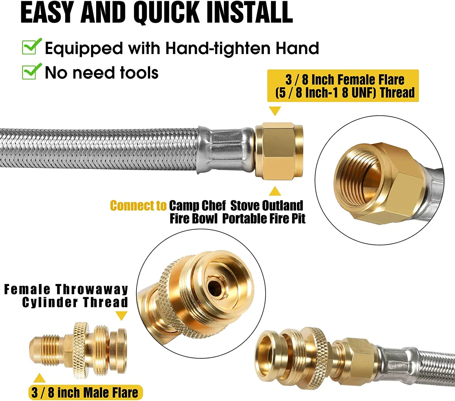 12FT 1/4'' Quick Disconnect Propane Hose and Safety Shutoff Valve W212997