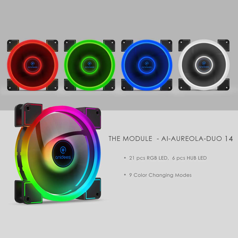 140mm 3pcs RGB PWM Dual Light Loop PC Case Fan W858046