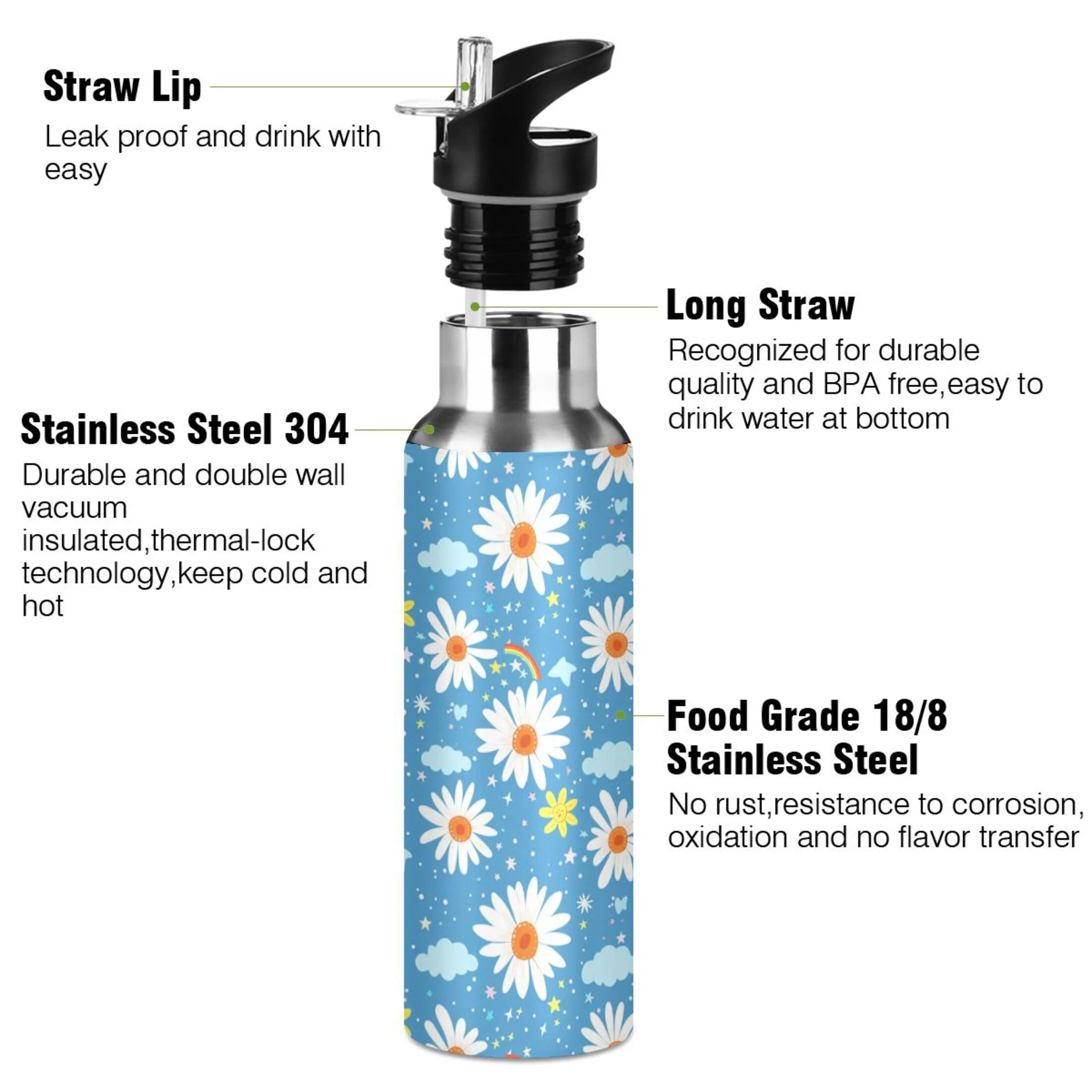 Insulated Stainless Steel Water Bottle with Straw Lid 20 oz F15527