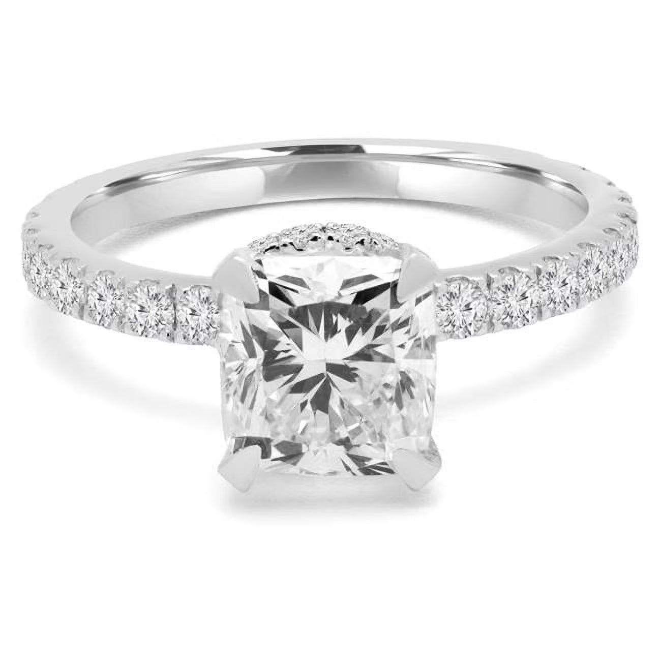 1.6 CTW Cushion Diamond Solitaire Engagement Ring in 14K White Gold U9910