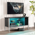 Black Carbon Fiber TV Stand with Glass Shelves F683231
