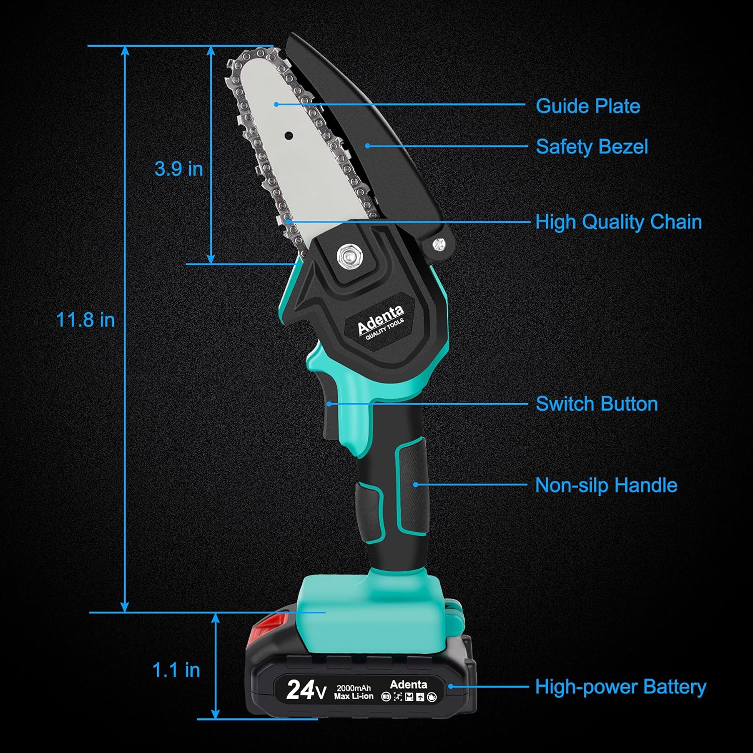 4-Inch Cordless Electric Handheld Chainsaw with 2 Batteries and 2 Chains B655