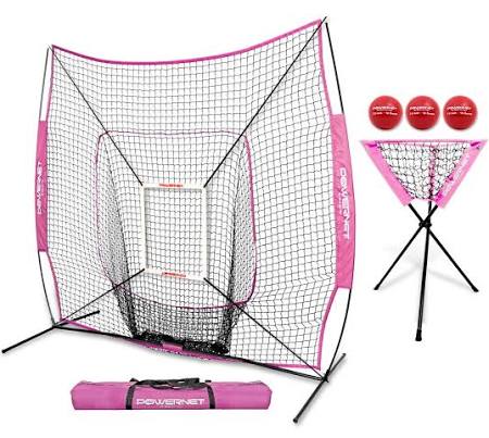 6 Piece Baseball Softball Practice Net Bundle with Strike Zone, Ball Caddy, 3 Weighted Training Balls S446