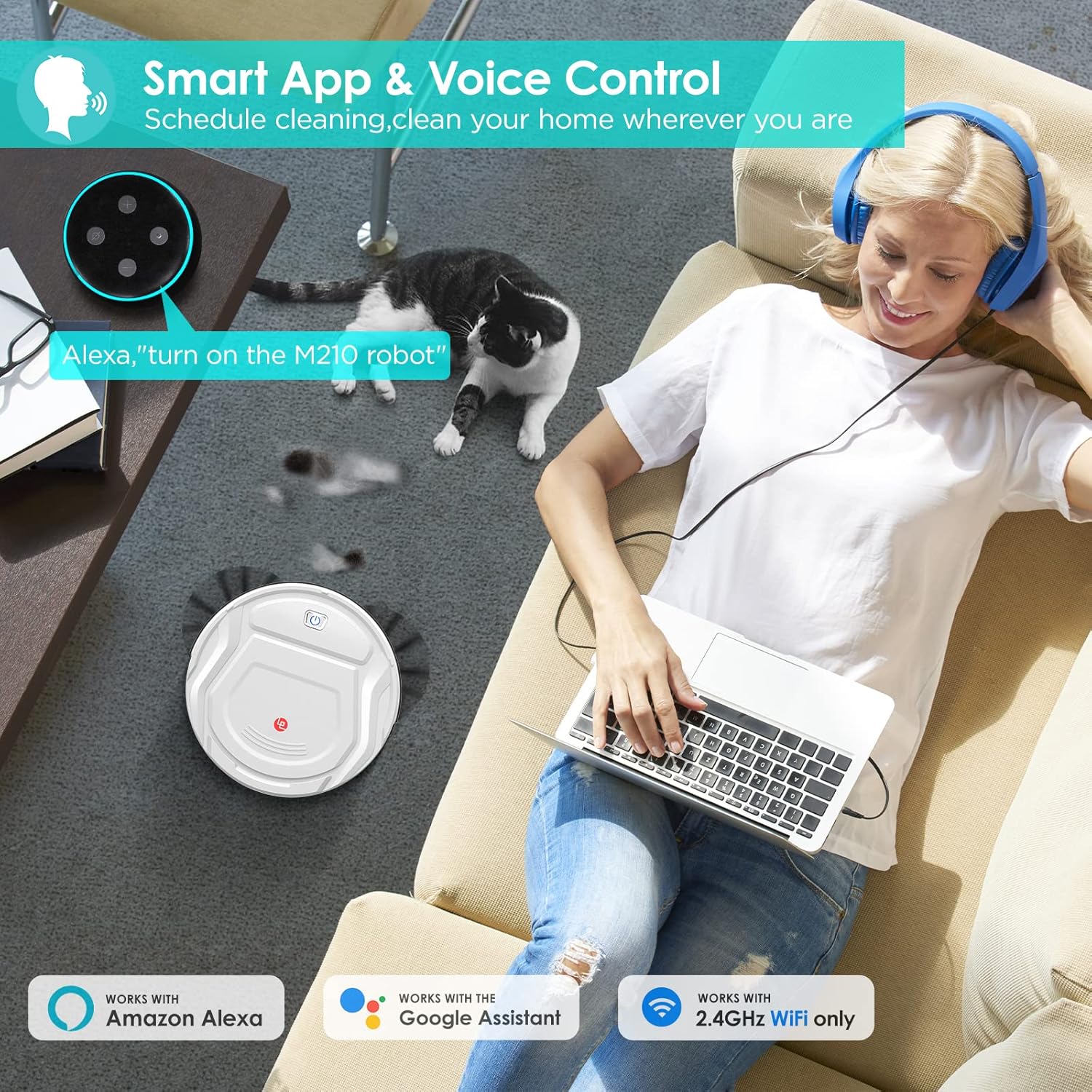 Robot Vacuum Cleaner, 1800Pa Strong Suction, Slim, Quiet, Self-Charging H831951