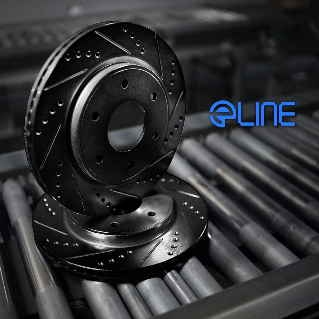 Black Drilled and Slotted Brake Rotors with Semi-Metallic Brake Pads Q317