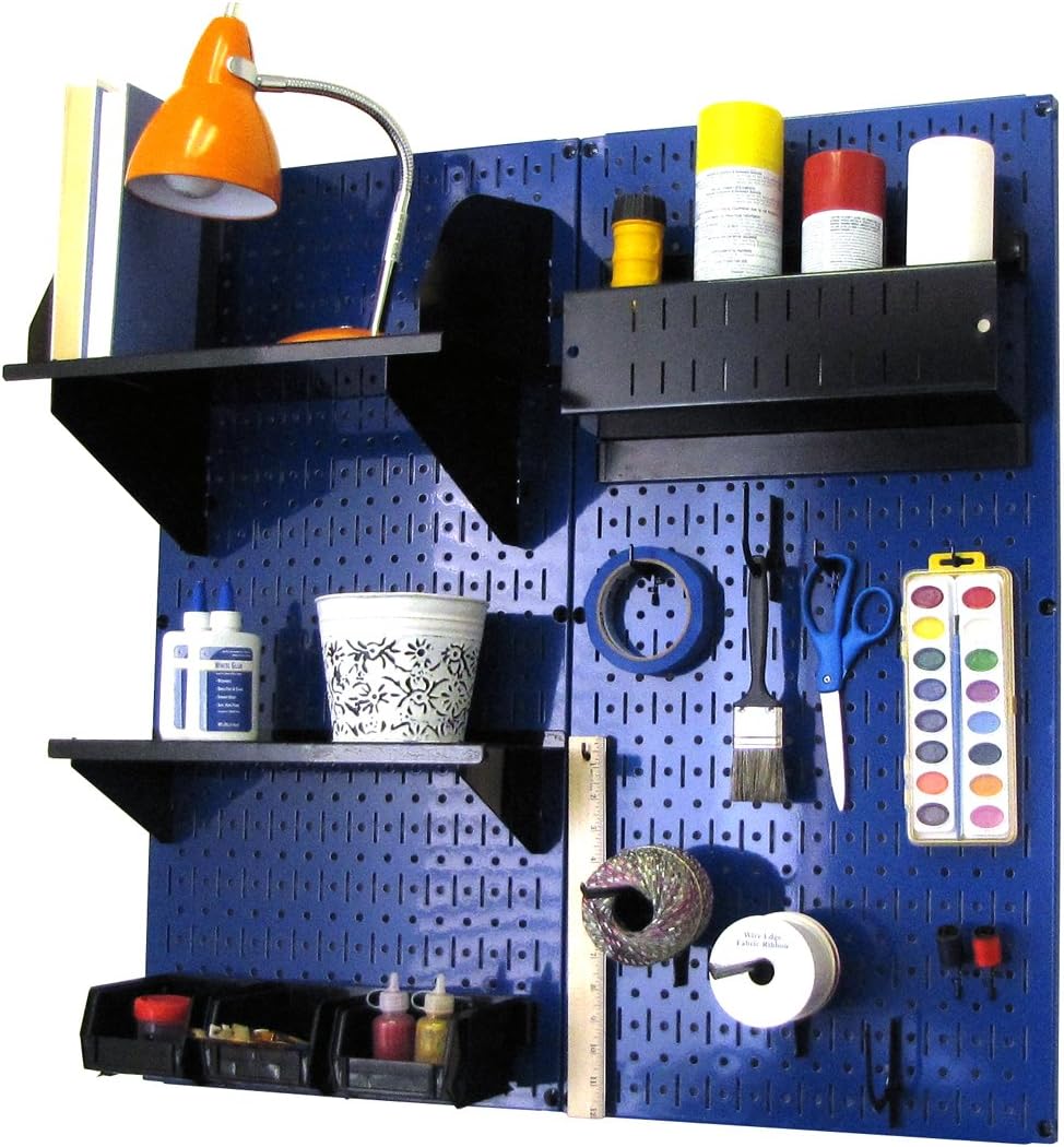 Black Pegboard Organizer Storage Kit with Blue Accessories S7719