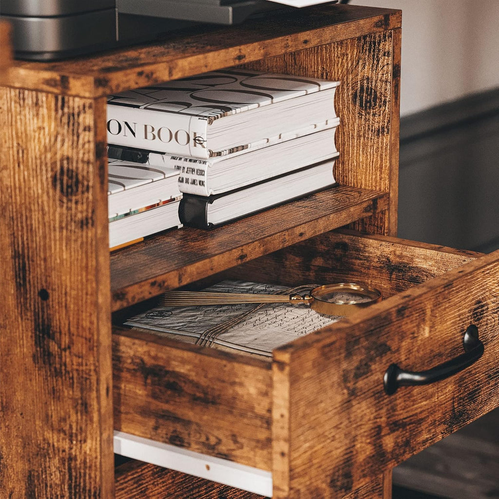 Vintage Brown Mobile Filing Cabinet with Storage S97965