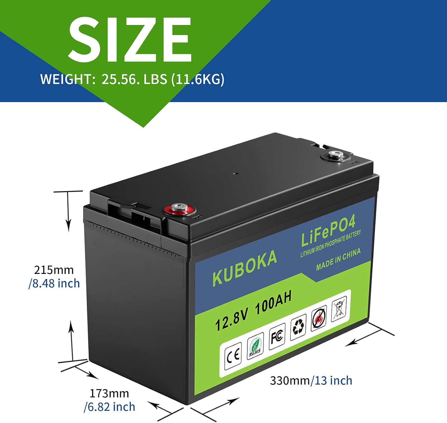 12V 100Ah Lithium LiFePO4 Rechargeable Battery with Built-in BMS D24755
