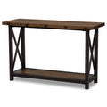 Antique Black Textured Metal Distressed Wood Console Table I556