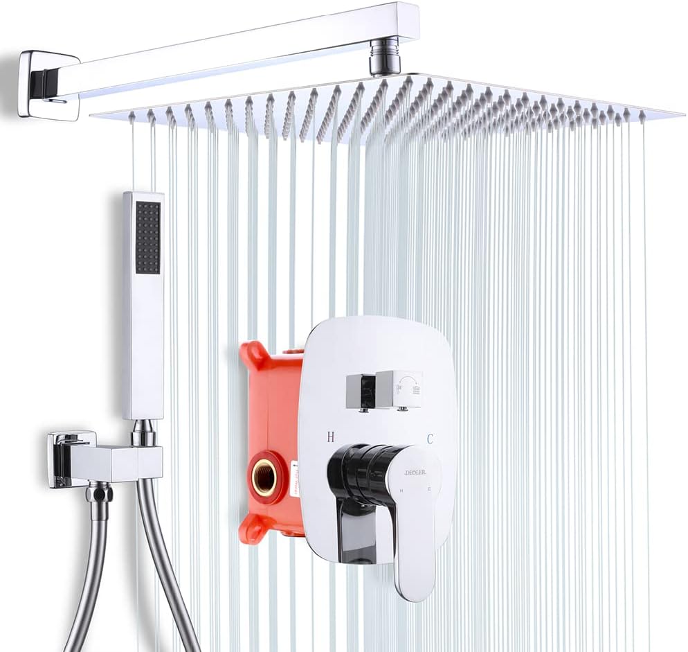 Brushed Nickel Rainfall Shower System with Valve, 12 Inch Square Ceiling Mount Shower Set A68161