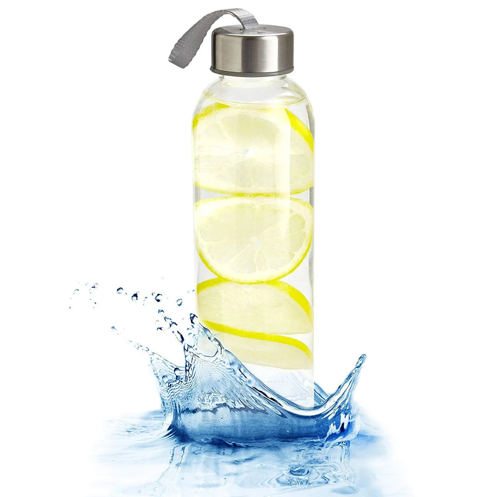18 oz Pack of 6 Glass Water Bottles with Lids and Sleeves O24581