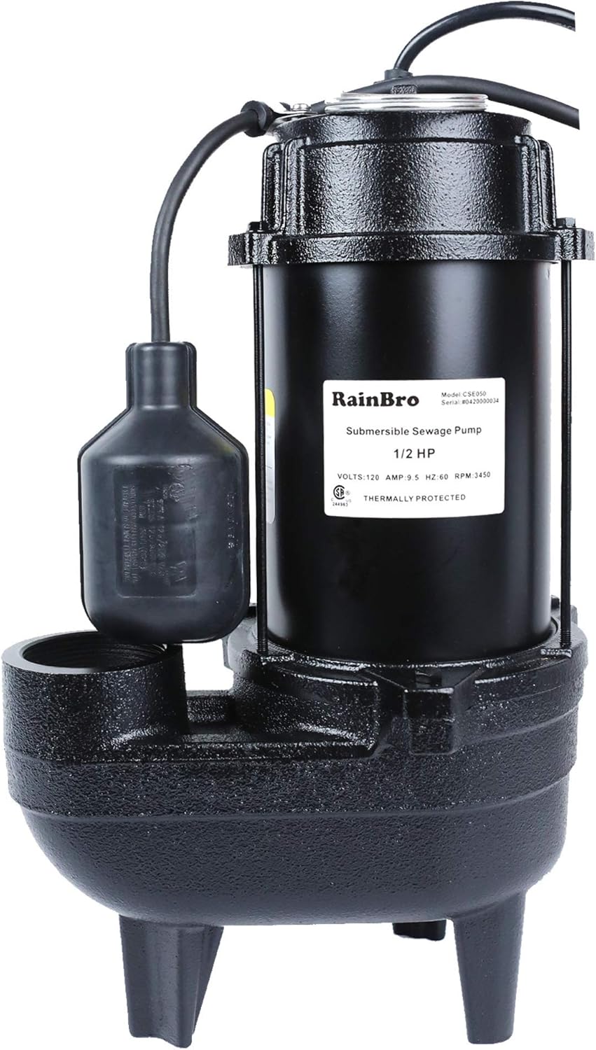 Cast iron submersible sewage pump with 10 ft. piggy back tether float switch N914884