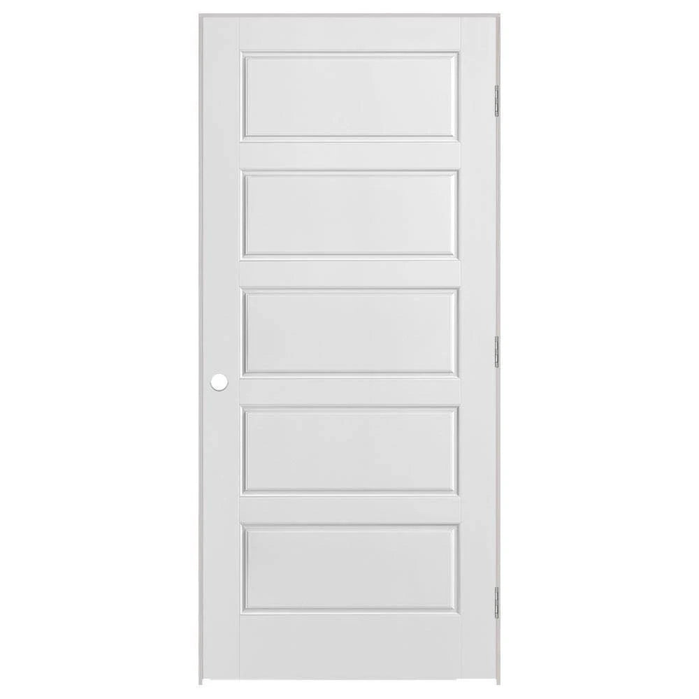 36 in. x 80 in. 5-Panel Left-Handed Hollow-Core Primed Composite Prehung Interior Door M20466