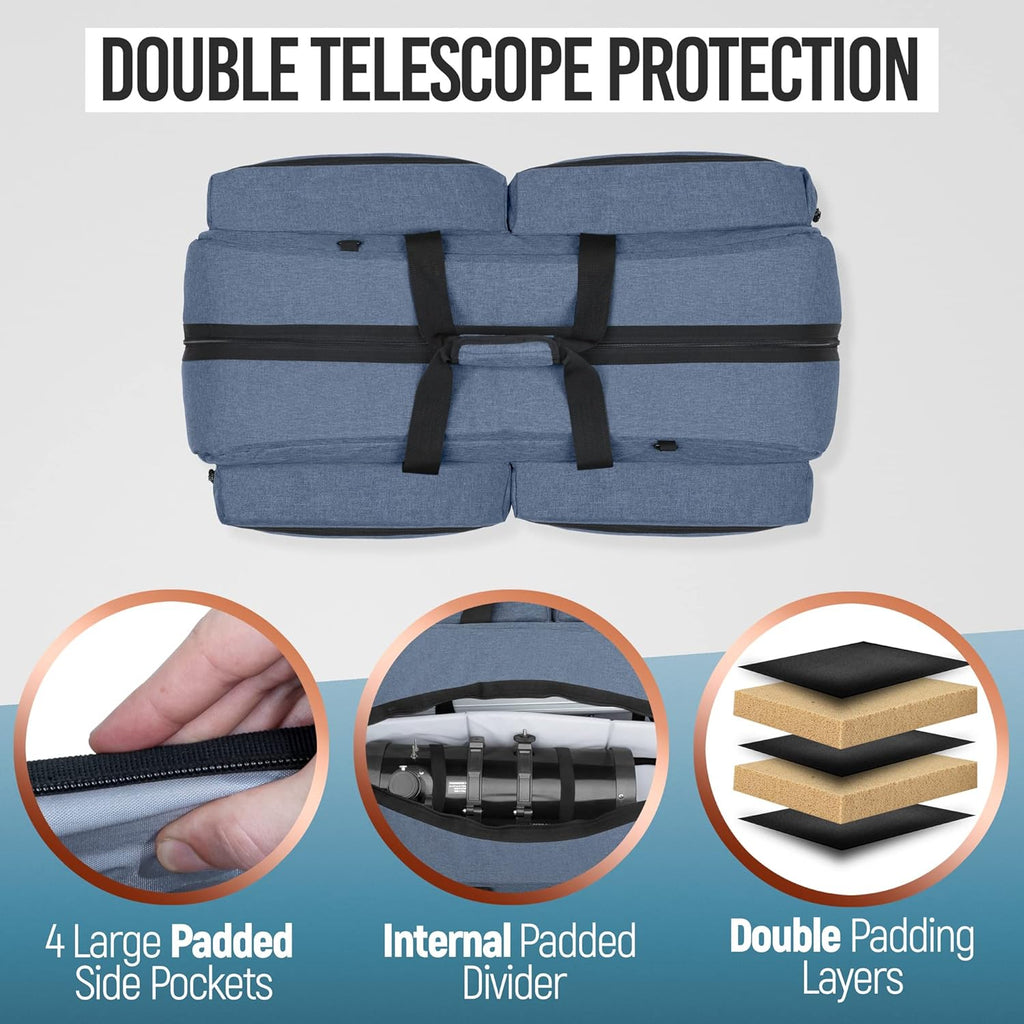 Extra Large Telescope and Tripod Case/Bag - 40" X 12.3" X 12.3" - Internal Double Padding - 4 Deep Padded Accessories Pockets - Buckled Straps L846