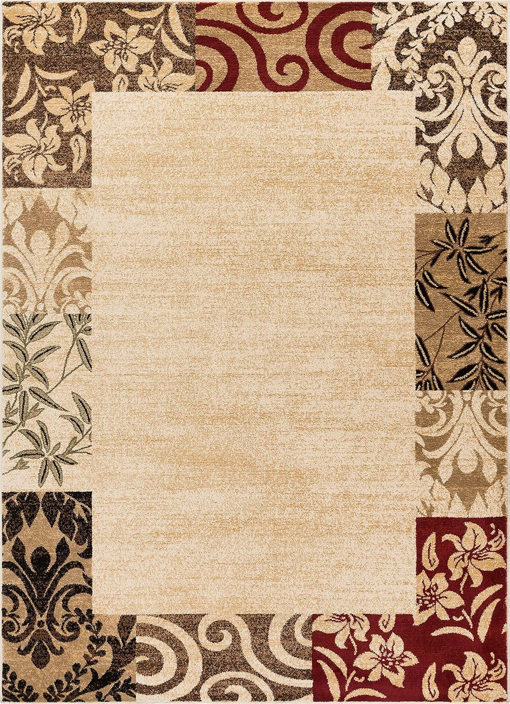 Beige Damask Border Rug 7x10 (6'7 x 9'6) R35940